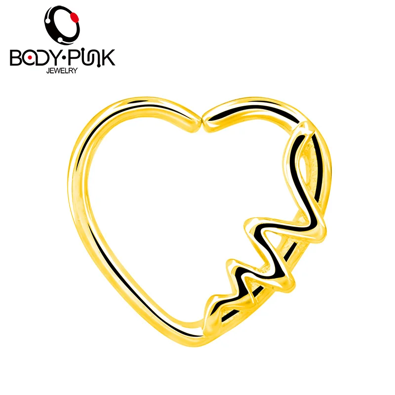 BODY PUNK Heart Shaped  Waves Left Closure Daith Cartilage Earring Wholesale Surgical Stainless Steel Barbell Tragus Piercing   (13)