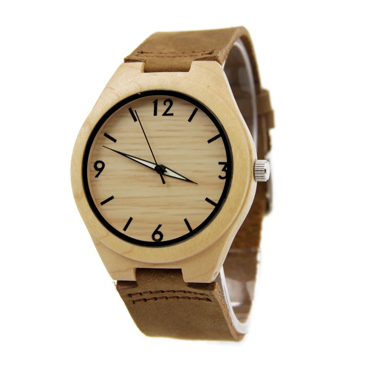 Women s 2016 New Fashion Bamboo Wooden Wristwatch With Genuine Cowhide Leather Band Lovers Wood Watches