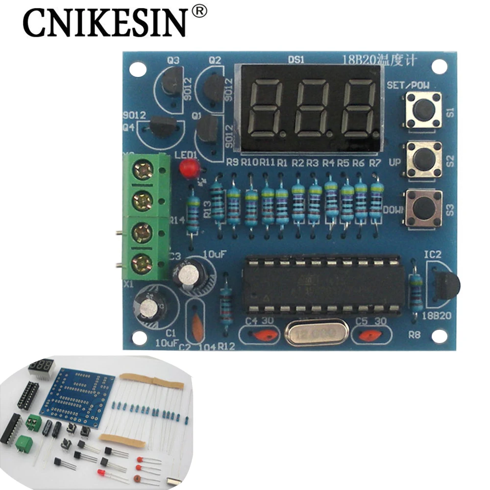 Cnikesin diy AT89c2051 + 18B20 цифровой регулятор температуры MCU дизайн термометр комплект