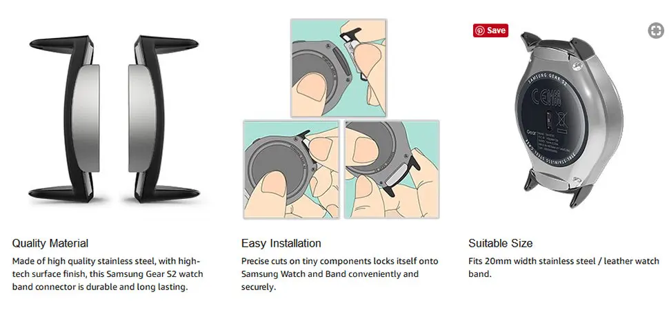 Adapter for Samsung Gear S2 RM-720 metal watchband connector Replaceable Connector Adapter Connect 20mm For Samsung Watch strap