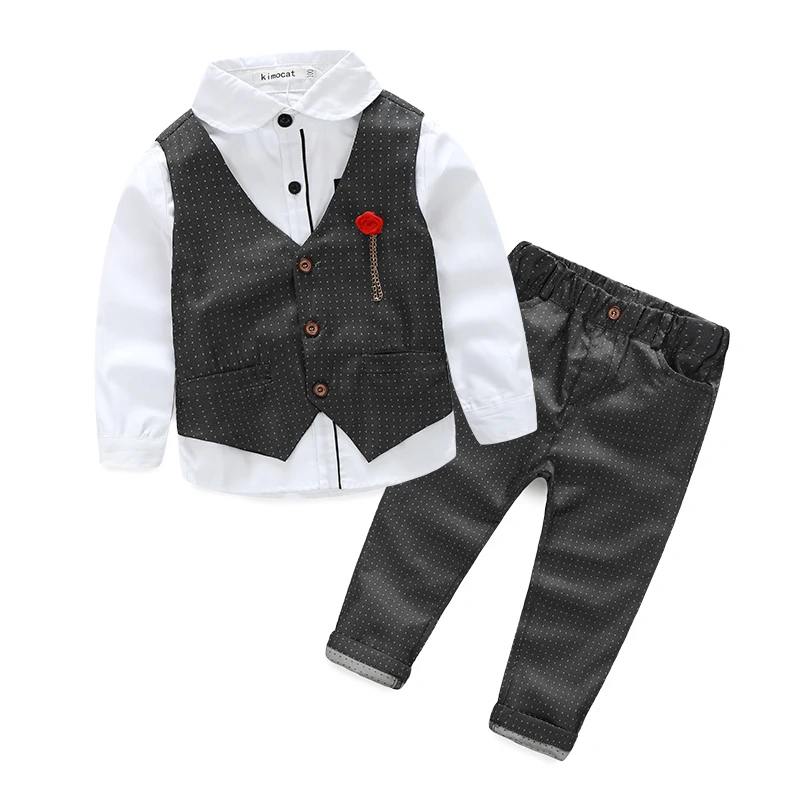 

2016 Boys Clothing Sets Autumn Spring Shirt + Vest + Pants Boys Wedding Clothes Kids Gentleman Leisure Handsome Suit Free Ship
