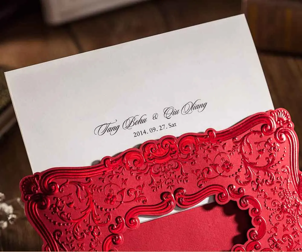1 шт красные свадебные пригласительные открытки с романтическим тисненым цветочным узором винтажные свадебные приглашения на день рождения CW071