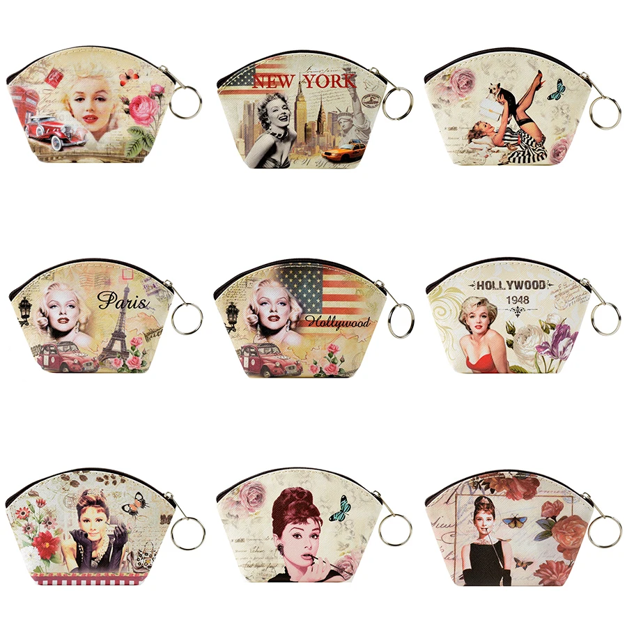 

Newest Graffiti Marilyn Monroe coin purse Change Purse Audrey Hepburn Card Holder Women Mini Wallet Purse Girls Zipper Coin Bag