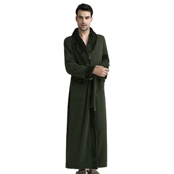 

Winter New Men Long Robe Flannel Warm Kimono Bathrobe Gown Casual Nightgown Luxury Sleepwear Solid Full Sleeve Home Clothes