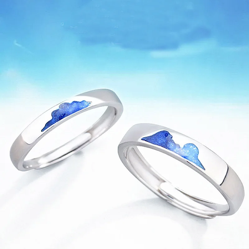 

New design pure 925sterling silver clouds sea blue color finger rings for lovers wedding couple jewelry Valentine's Day gifts