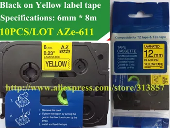 

New Arrival Black on Yellow Label Tape Compatible for Brother TZ Tze 611 AZe 611 6mm For P-Touch Printer