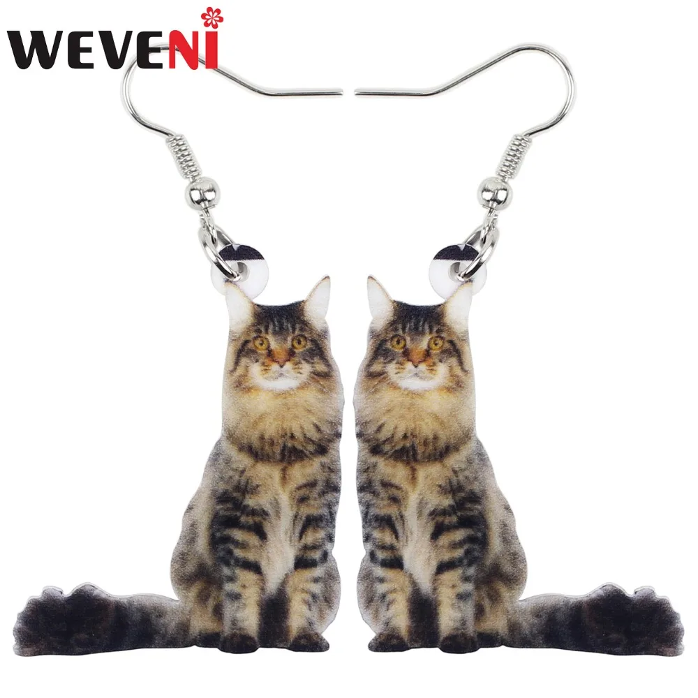 Серьги капельки WEVENI акриловые с милым котенком большие длинные недорогие