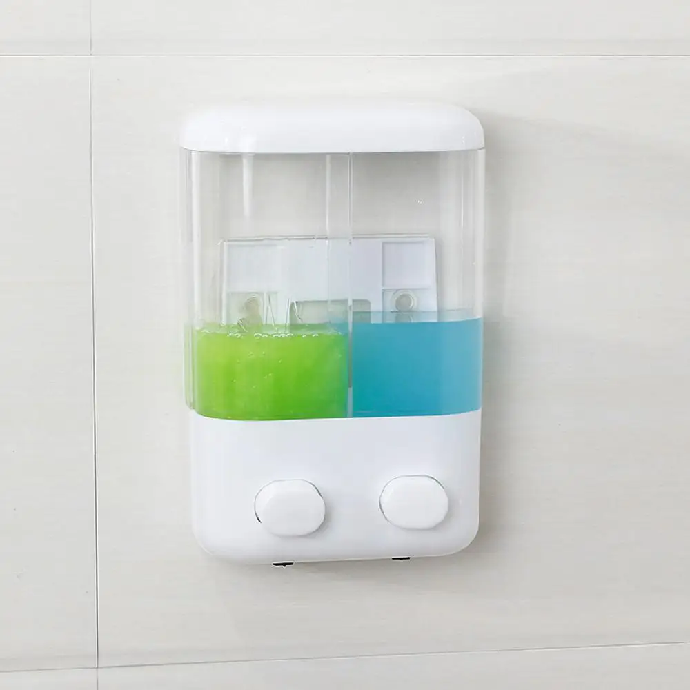 

None Double Head Soap Sanitizer Shampoo Dispenser with Sucker for Bathroom Washroom Shower