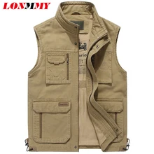 LONMMY Жилеты мужские с множеством карманов без рукавов куртка Мужская жилет хлопок Армейский Зеленый Хаки Военный стиль chalecos para hombre Новинка