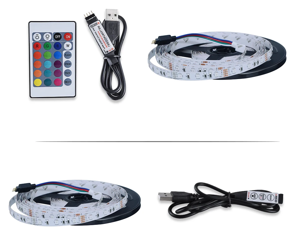 2835 SMD RGB USB charger LED Strip light DC 5V USB Cable LED Light Flexible Tape 1M 2M 3M 4M 5M RF IR RGB Remote control (17)