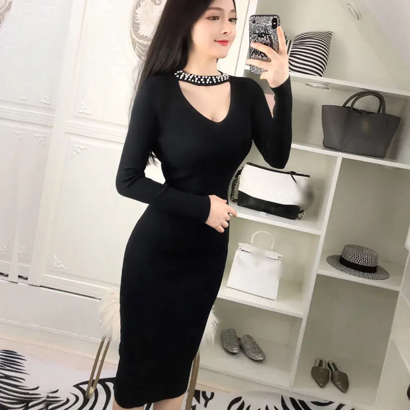 Missoov brand fashion designer Women's Clothing dresses spring autumn kintted dress hollow out vestidos roupas femininas new