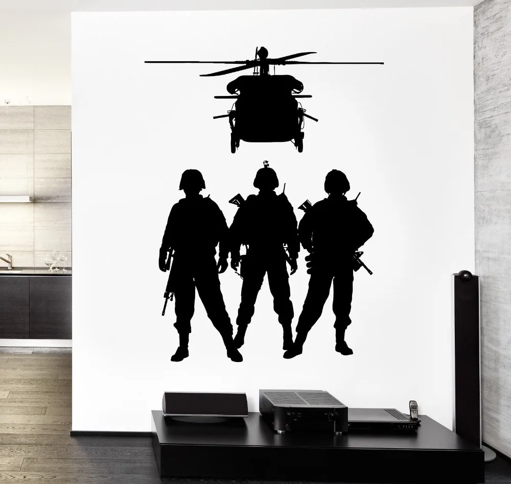 Removable Military Wall Vinyl Army Soldier Helicopter Marine Decal Home