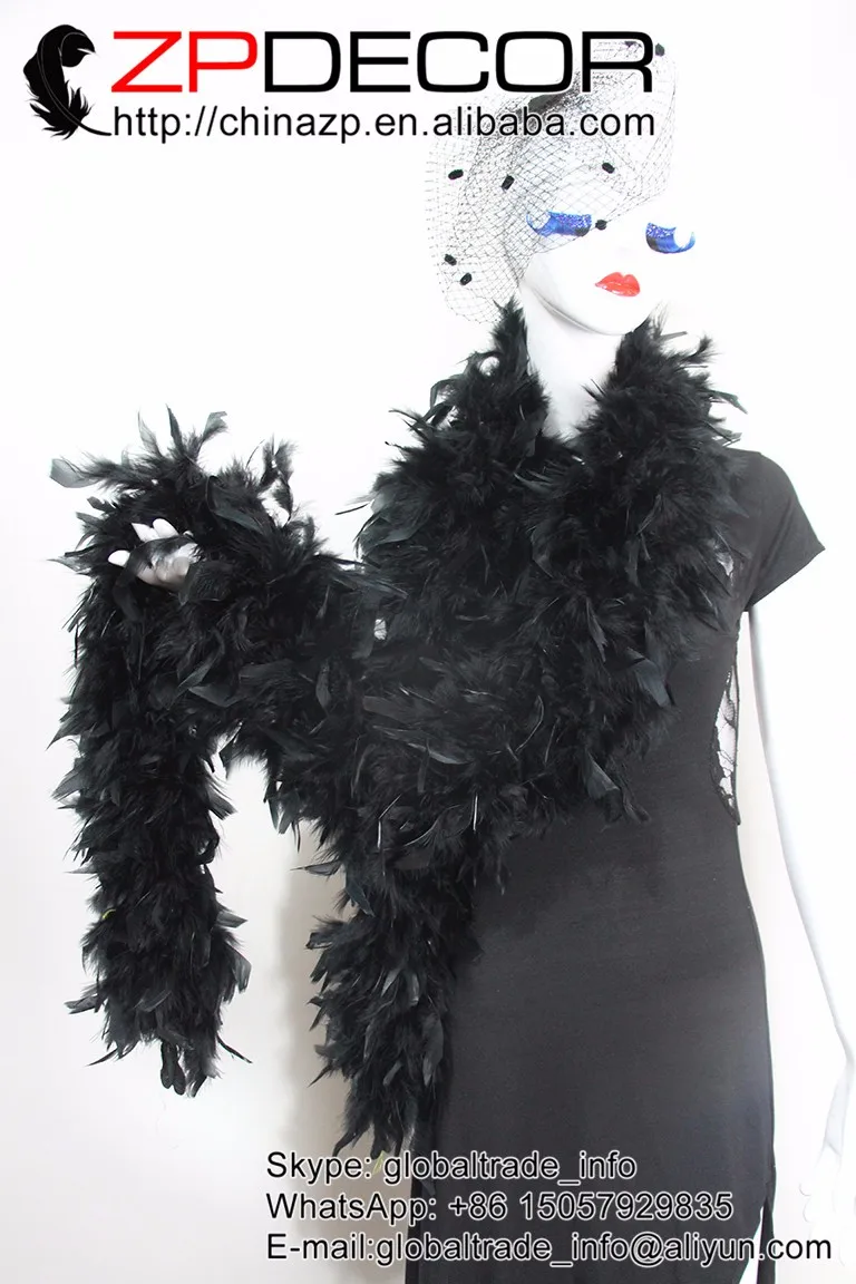 2  150g Black Dyed Fluffy Turkey Chandelle Boas (1)