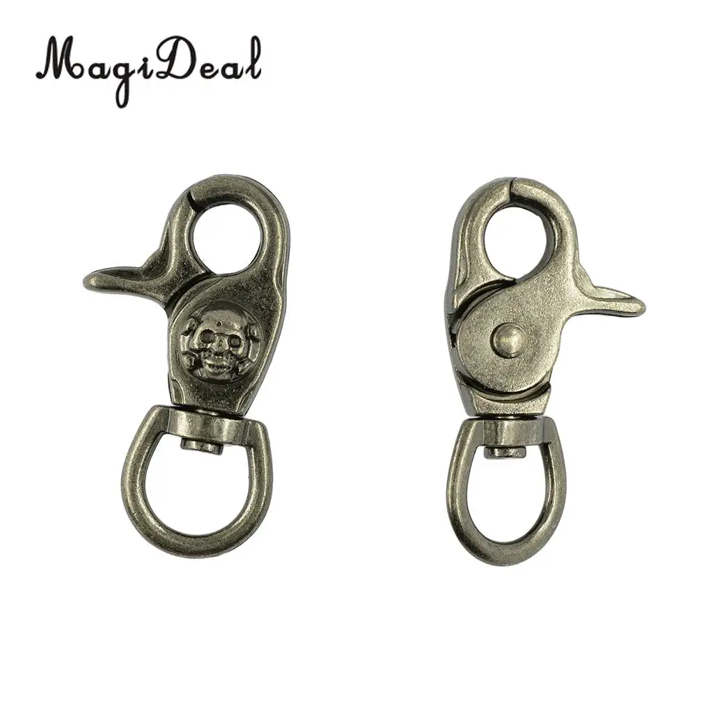 MagiDeal 2pcs Outdoor DIY Alloy Antique Silver Skull Snap Swivel Trigger Hooks Clips for keychain Climbing Caving Accessories