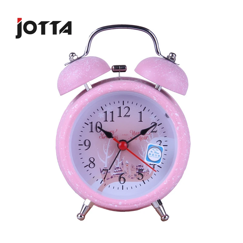 

Fashion creative winter Christmas snowflake round metal bell small alarm clock student bedside mute clock table night light