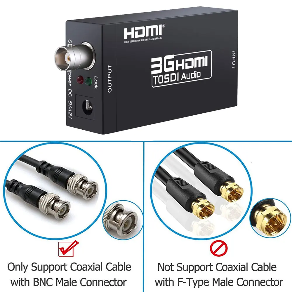 eSYNiC 3G HDMI To SDI Audio Converter With 5V/1A DC Power Supply Adapter BNC Output HDMI Input Port 2.970 Gbit/s 1080P Converter
