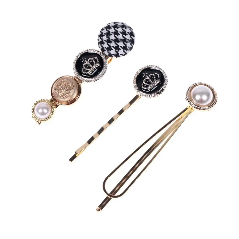 3pcs/Set Women Fashion Imitiation Pearl Hair Clips Hair Accessories Hair Pins Button Metal Hairpin Barrette Styling Tool