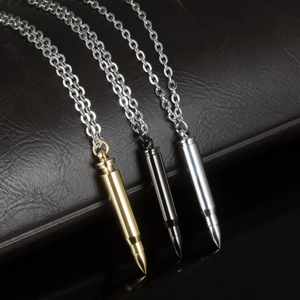 

Keepsake Bullet Shaped Urn Necklace in Stainless Steel Secret Compartment Box - Silver, Gold, Black