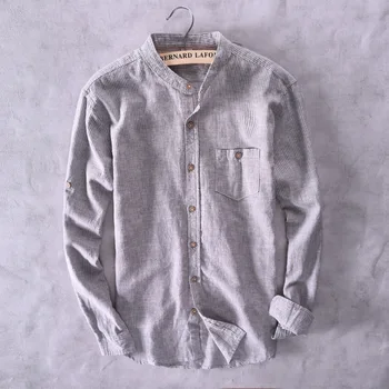 

Good Quality Stand Collar Shirt Linen Men
