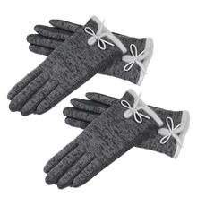 Горячие Для женщин хлопок и шерсть запястье перчатки элегантный теплый белый плюшевые лук перчатки варежки кашемир Рождественский подарок Mitaine Guantes