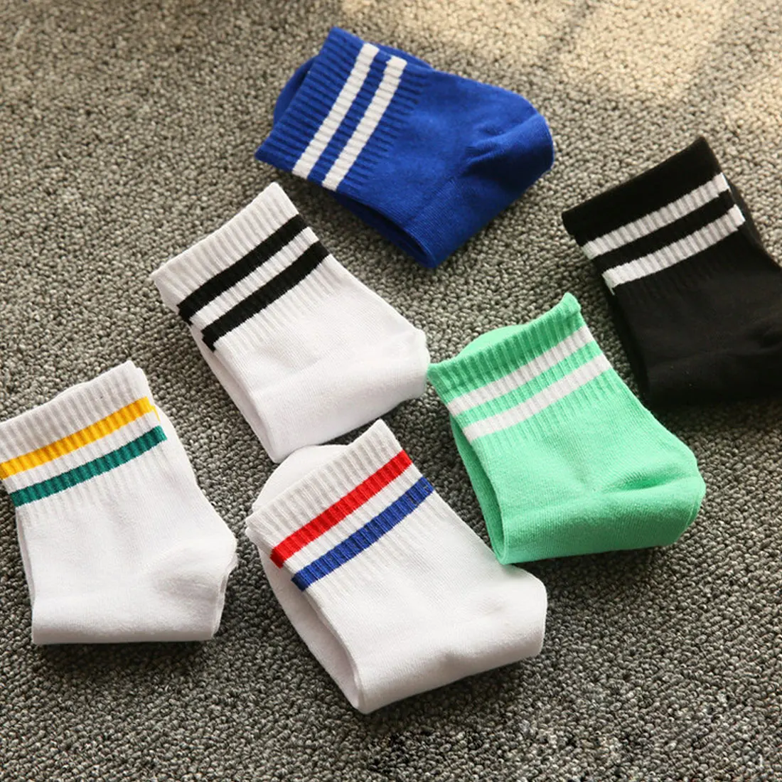 

Classic Women Girls Two Stripes Cotton Socks Retro Old School Student Hiphop Skate White Harajuku Korean Hosiery Meias