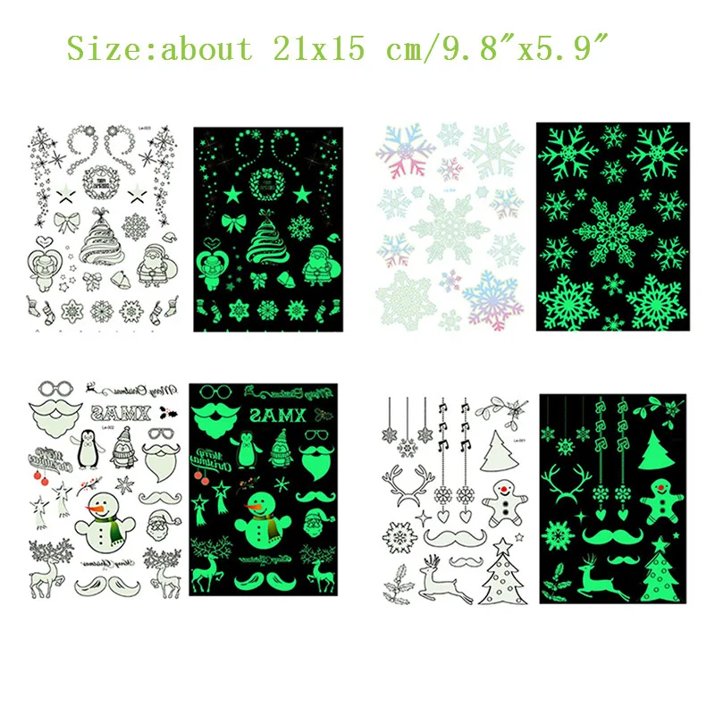 Glow In The Dark Glitter Christmas Tatoo Luminous Tattoo Flash Fluorescent Temporary Tattoos Stickers Water Transfer Body Art