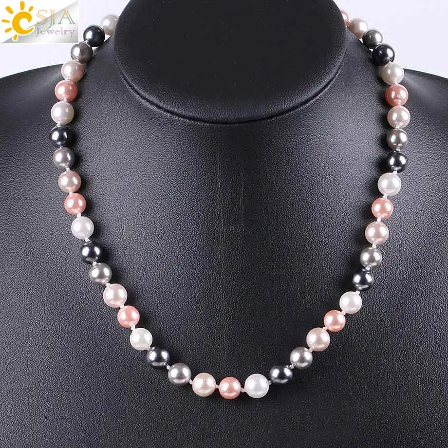 

CSJA Women Maxi Choker Necklaces Statement White Pink Mixed-color Synthetic Shell Pearl Bead Wedding Party Bridal Jewellery E731