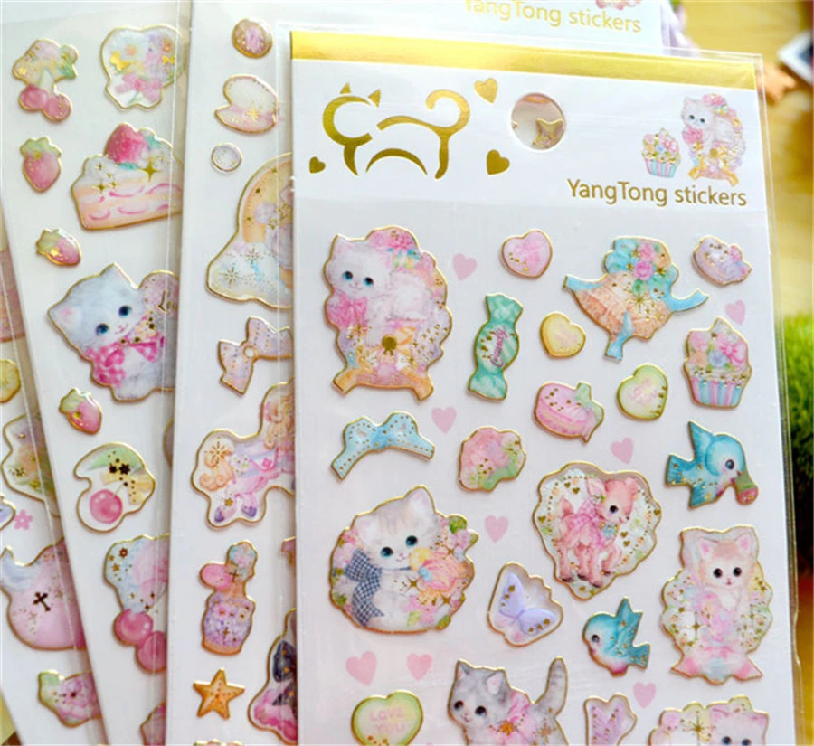 1ピース パックかわいい文房具ステッカー猫3dゴールド日記プランナー装飾携帯ステッカースクラップブッキングdiyクラフトステッカー Assorted Stickers Aliexpress