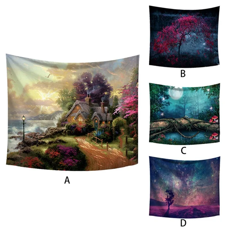 

Psychedelic Forest Trees and Stars Tapestry Starry Sky Fabric Wall Hanging Decor Polyester Curtains Plus Table Cover Yoga