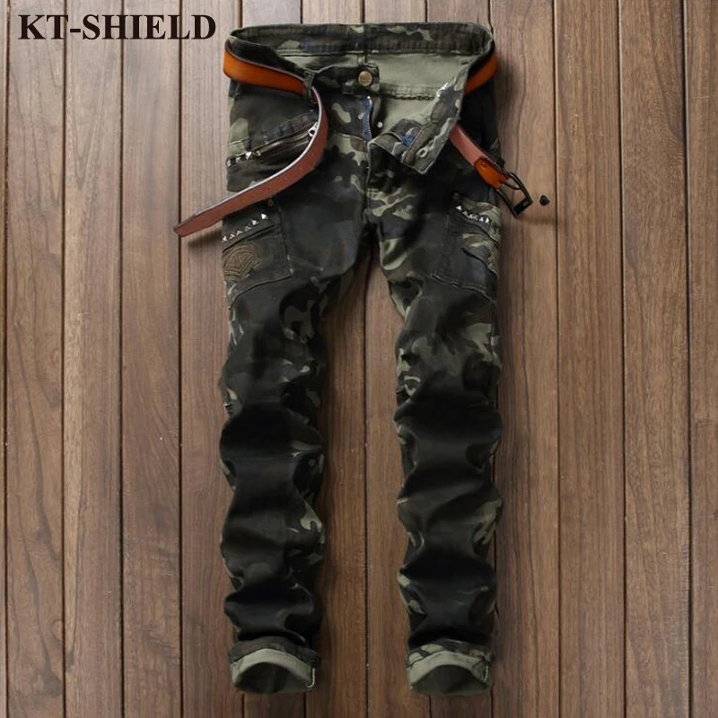 Army green Men Denim Pans Camouflage Jeans Mens Fashion Brand Designer Slim Fit Trousers Male Cotton
