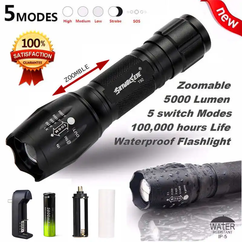 SKYWOLFEYE G700 X800 BYB ShadowHawk Flashlight Led Tactical Zoom Super Bright torch flashlight t6 led flashlight 18650 #4S5 (9)