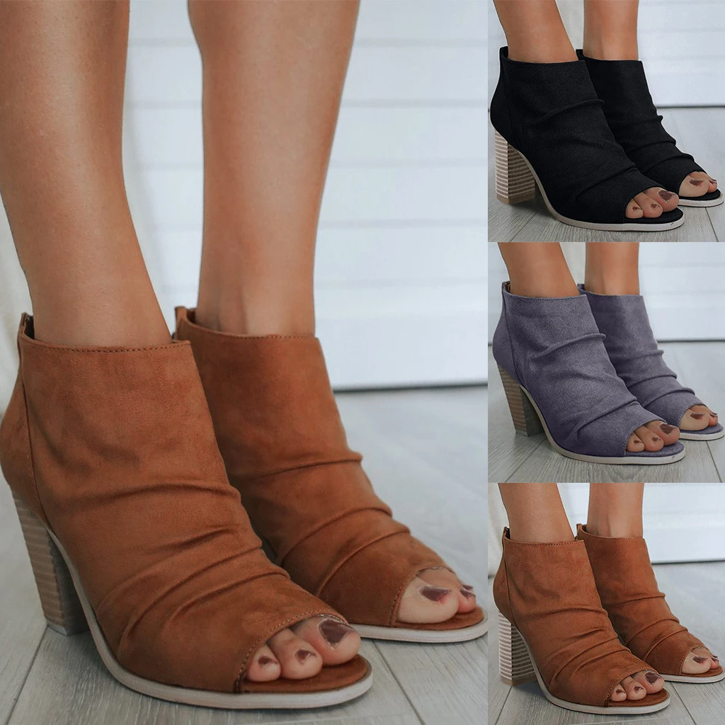 Sandalias con boca de pez para mujer, botines informales con cremallera, zapatos de alto individuales, zapatos de playa de talla grande C50 #| Sandalias de mujer| - AliExpress