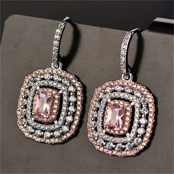 

Eardrop Earrings For Women S925 Sterling Silver Topaz Temperament Elegant White & Pink Diamant Wedding Brincos Fine Jewelry