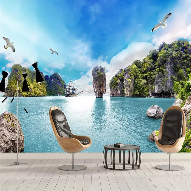 Пользовательские Настенные обои красивый вид на море 3D фон для телевизора |