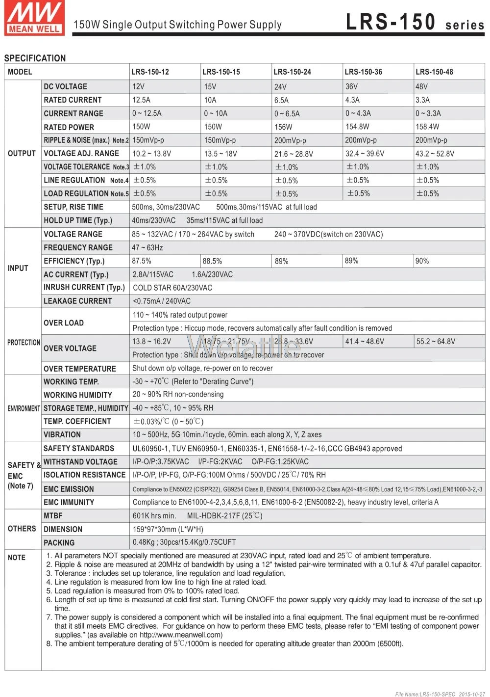 Средний проверенный LRS-150-24 24 В 6.5A meanwell LRS-150 24 в 156 Вт Один выход импульсный источник питания