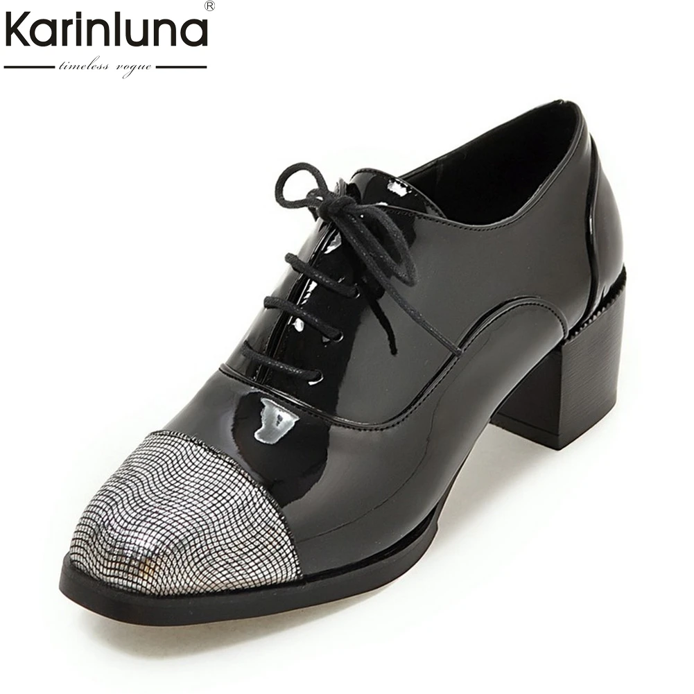 

KARINLUNA 2018 Plus Size 32-47 Customized Retro British Style Women Shoes Woman Pumps Fashion Lace Up Woman Brogue Shoes