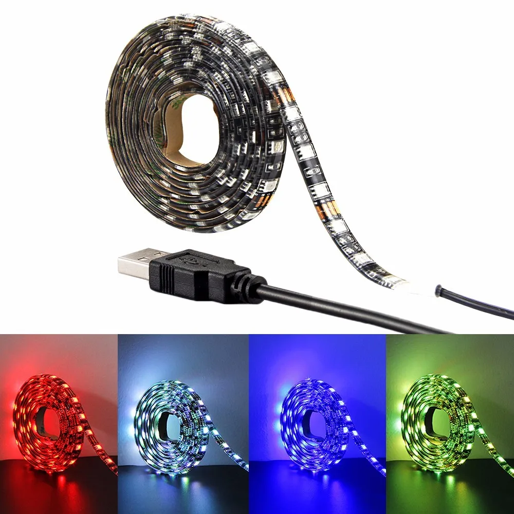 [DBF] USB RGB Светодиодная лента 5050 Гибкая клейкая лента многоцветная меняющая освещение комплект для плоского экрана HDTV lcd настольного ПК монитора