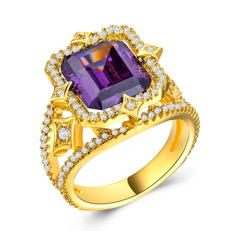 Мода для женщин Jewelry ручной работы зеленый синий фиолетовый кубический циркон золото обручальное кольцо для вечерние кольца
