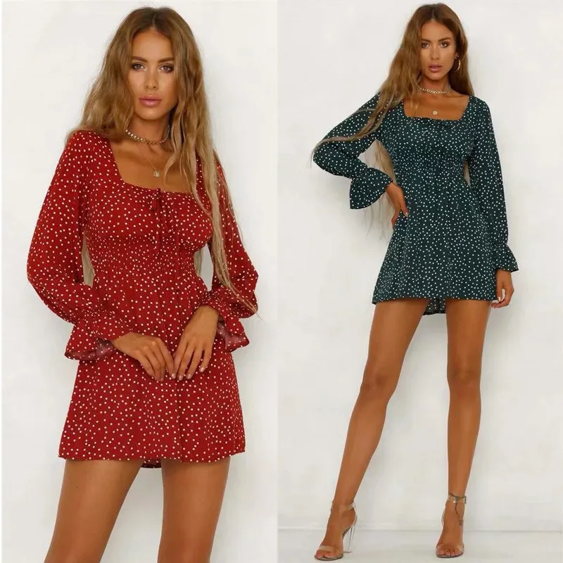 yinlinhe Navy Polka Dot Summer Dress Long Sleeve Vintage High Waist Women Dress Mini Slim Elegant Ladies Clothing  12