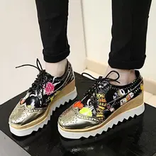 2017 NEW women shoes muffin heavy-bottomed CreepersPlatform Shoes Women Flats Lace Up Creepers women casual Shoes superstar 123
