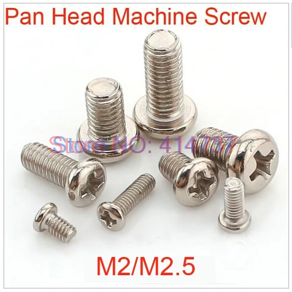 

1000pcs/lot M2/M2.5 Steel with Nickel Phillips pan head (Cross recessed pan head) machine Screw Length 3mm--25mm
