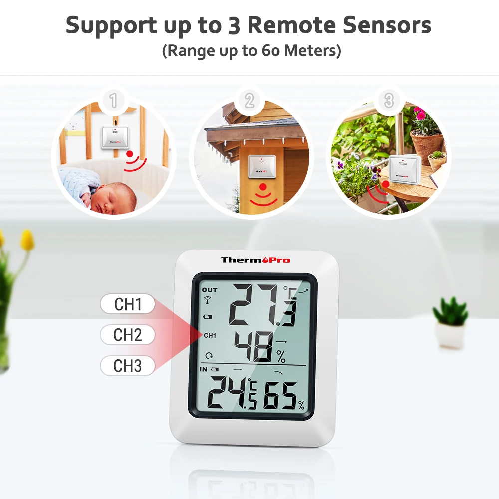 ThermoPro TP-60S Indoor Outdoor Temperature and Humidity Monitor