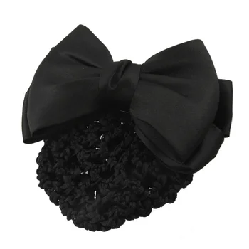 

Practical Black Bowknot Decor Snood Net Barrette Hair Clip Bun Cover