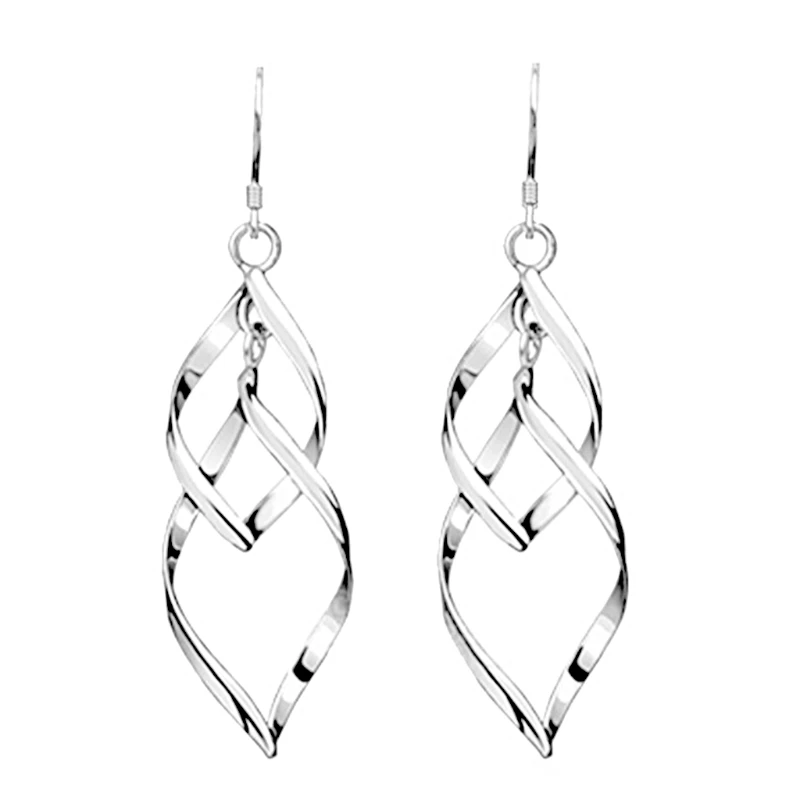 

Twist Wave Design Drop Dangle Earrings Sparkling Ear Stud Double Linear Loops