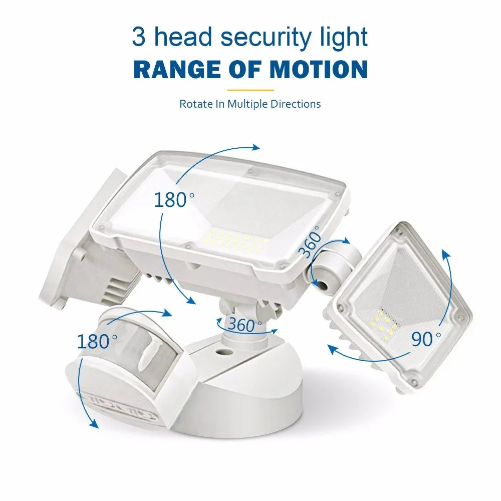 3 головы светодиодный светильник Безопасности s движения Открытый датчик движения светильник Открытый 42 Вт 3000 люмен 6000k водонепроницаемый датчик движения