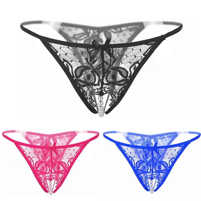 Crotchless Panties Sexy Pearl Panties Women Underwear G-string Lace Thongs Low Rise Fashion Open Crotch Ladies Lingerie 25