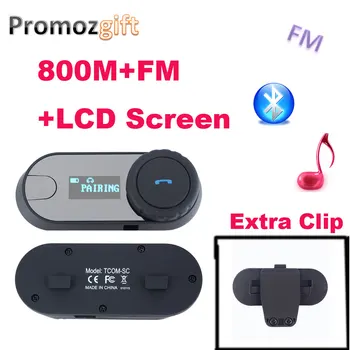 

Extra Clip! FM+LCD Screen! 2PCS TCOM-SC BT Interphone 800M HiFi BT Motorcycle motorcycle helmet bluetooth intercom headset