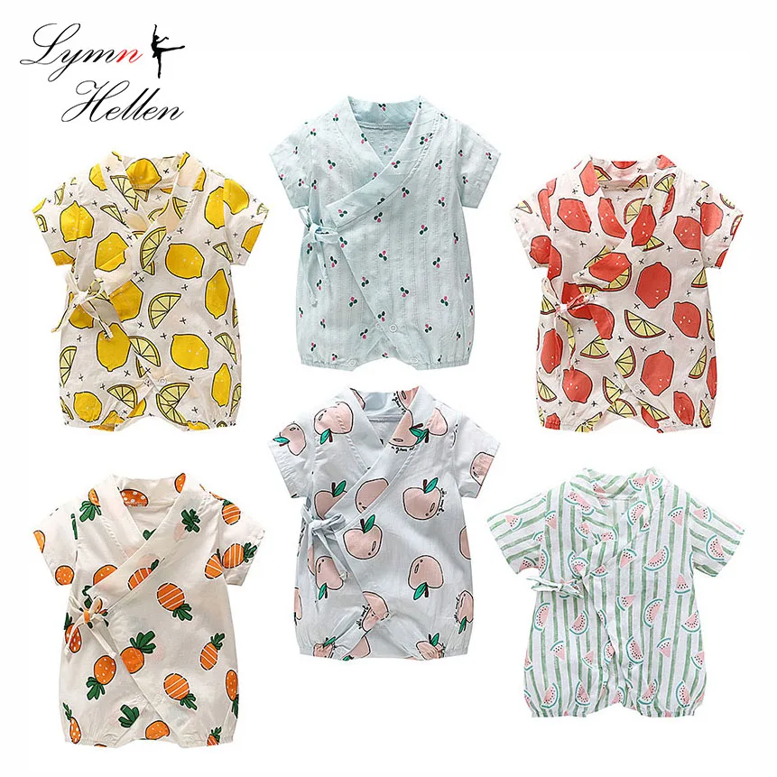 

Newborns Baby Clothes Girls Boys Tie Fruits Print Short Sleeve Creepers Clothing Spring Autumn Winter 0-24 Months Play Mats