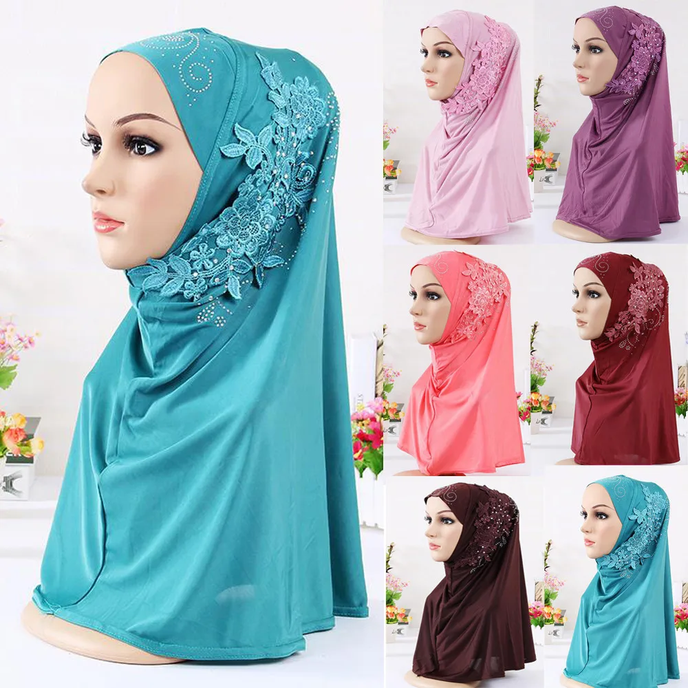 

Women Muslim Stretch Lace Turban Hat Chemo Cap Hair Loss Head Scarf Wrap Cap