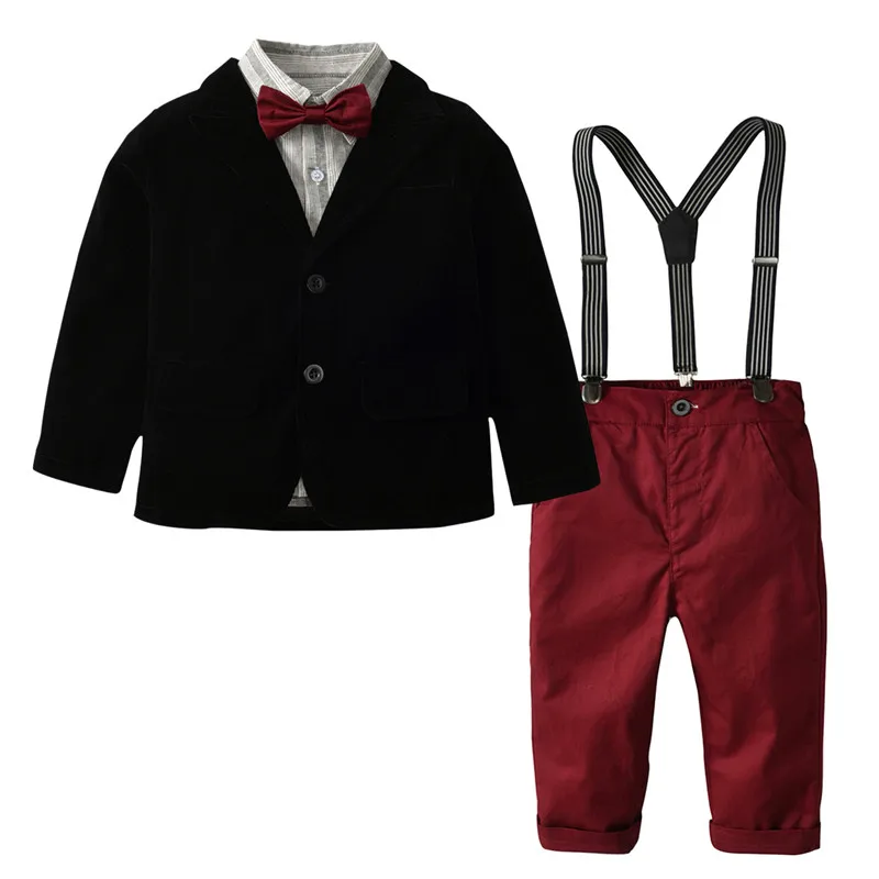 

2019 Spring Kids Boy Clothing Set Suit Black Coat +Blous+Pants Clothing Set